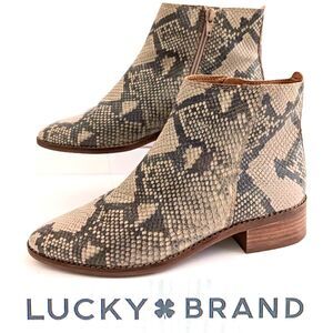 NEW Lucky Brand Lenree Python Print Leather Ankle Boot Side Zip Sz 7.5
